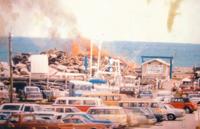 Ruins of Ballard's, aflame, 1986.