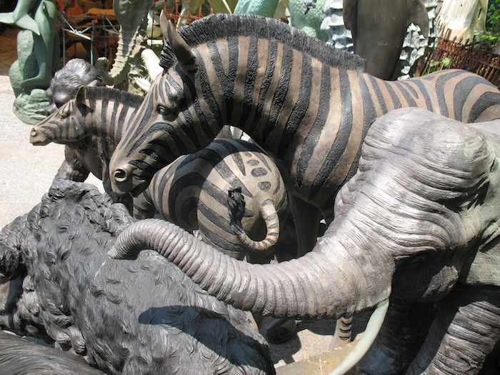 Zebra and elephant statues