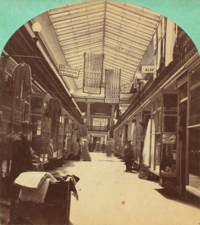 1868 stereoview of Arcade interior