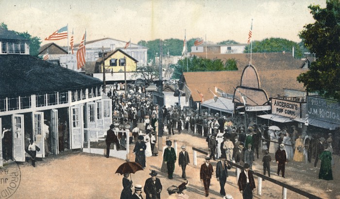 Postcard view of Crescent Park midway, circa 1906.