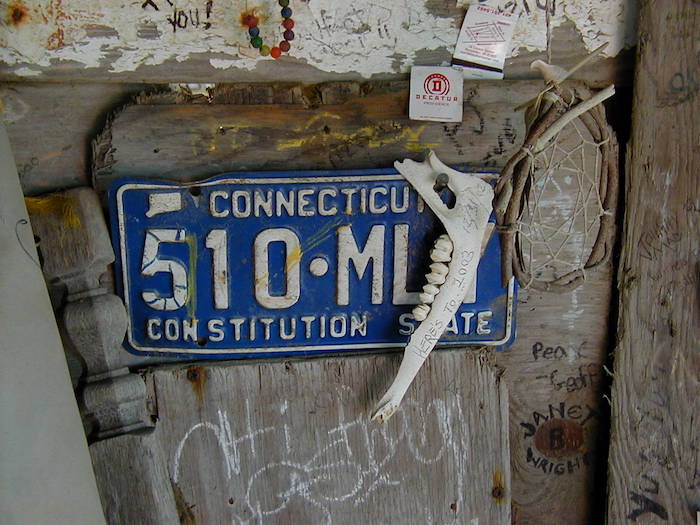 Connecticut license plate, animal jawbone, 2003.
