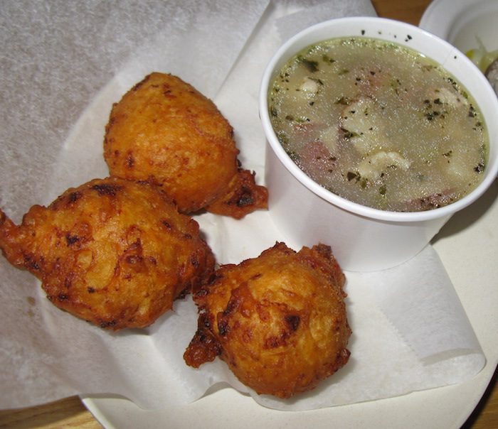  Clam cakes and clear chowder.
