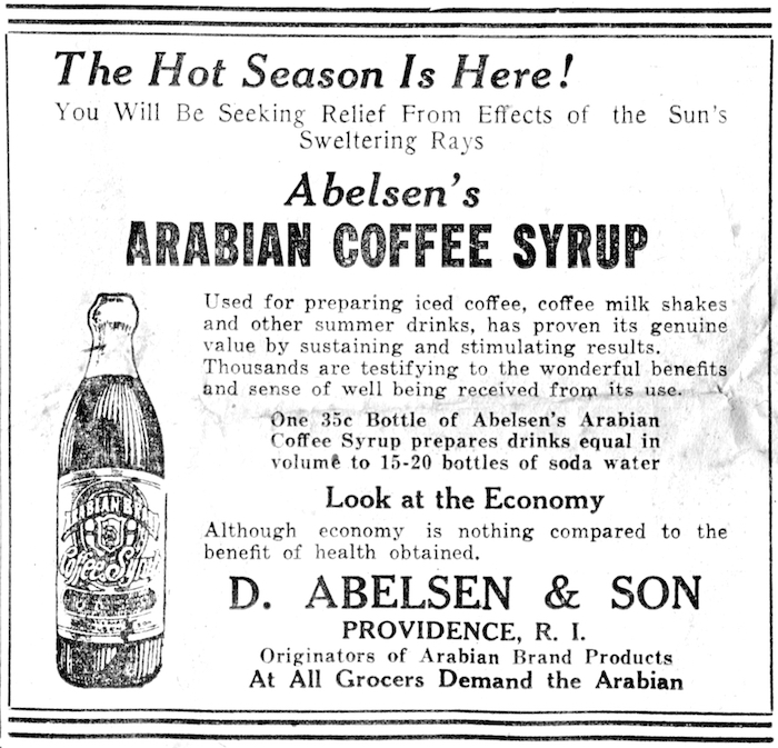 Abelsen's Arabian Coffee Syrup ad, 1930