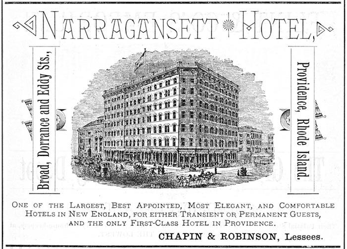 Ad for the Narragansett Hotel, 1881.