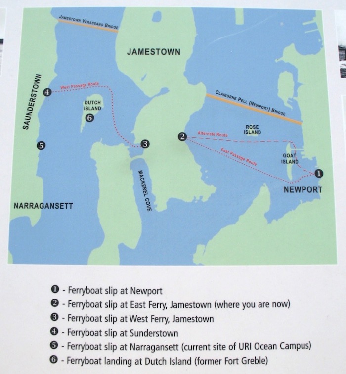 Map of historic ferry landings around Narragansett Bay, 2013.