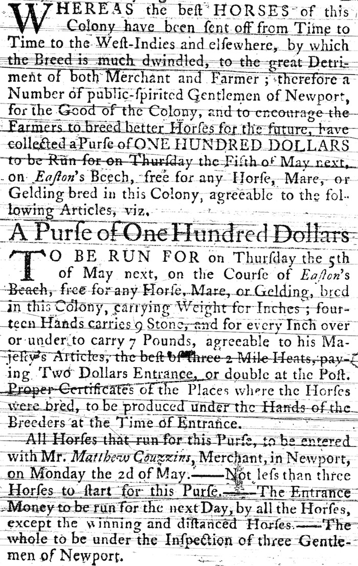 Horse race ad, 1763.