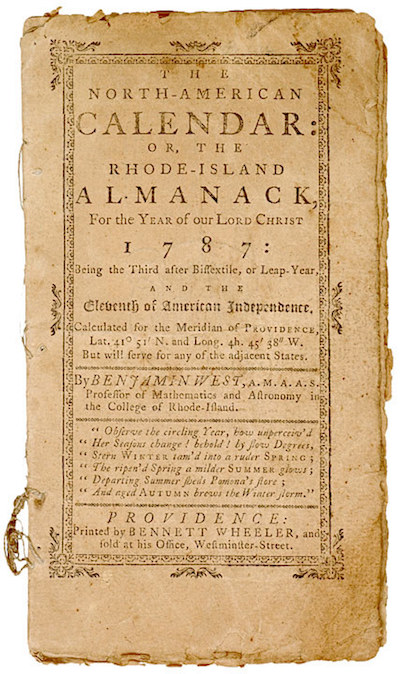 Cover, The North-American Calendar, 1787.