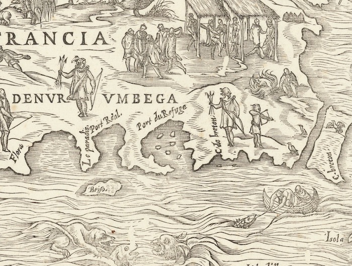 Detail of Giacomo Gastaldi map of New England, 1556