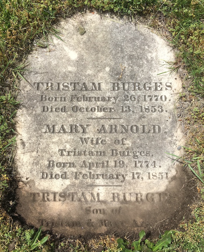 Gravestone of Tristam Burges and family, 2020.