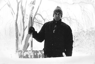 Man with shovel, February 1978.