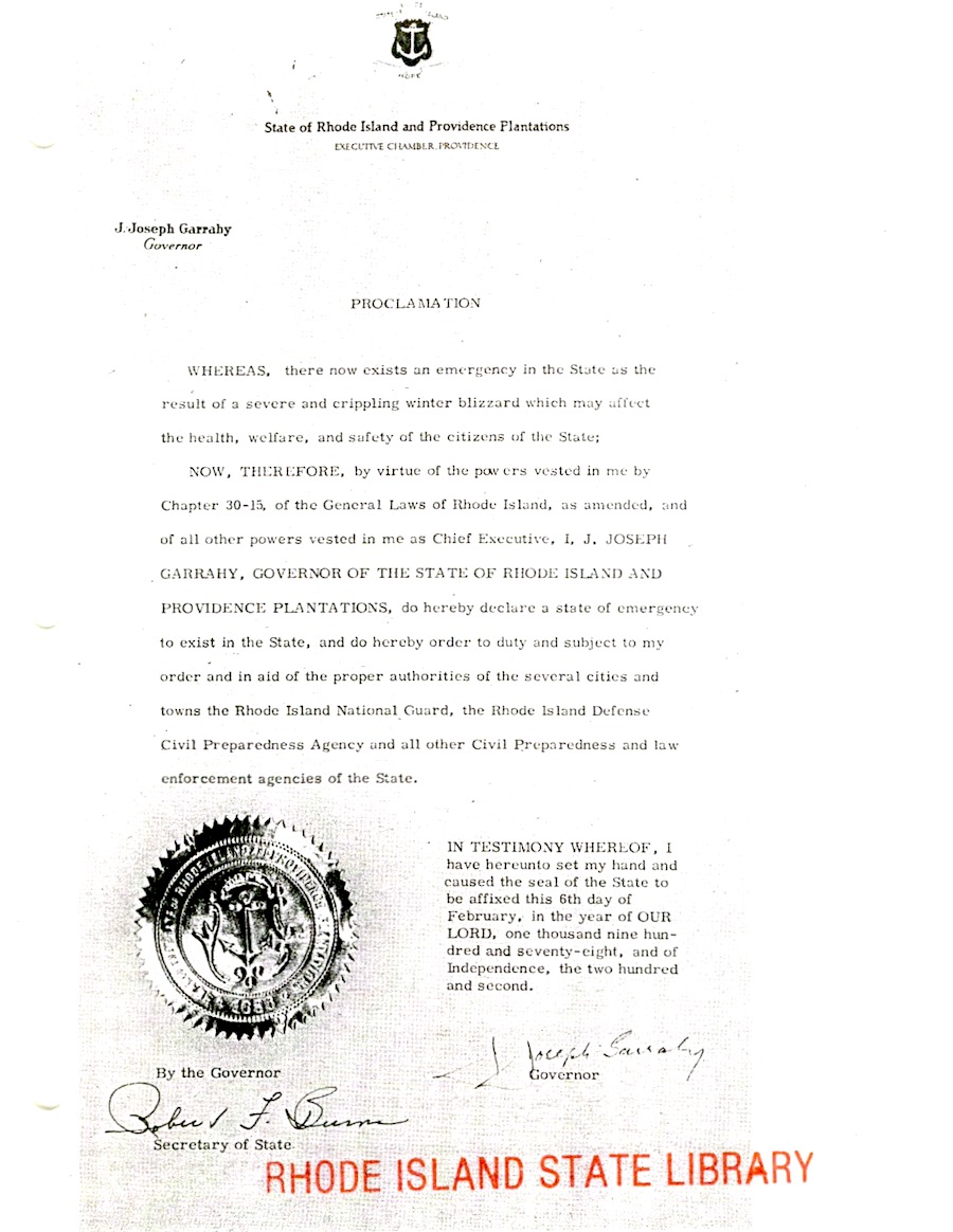State of Emergency declaration, February 6, 1978