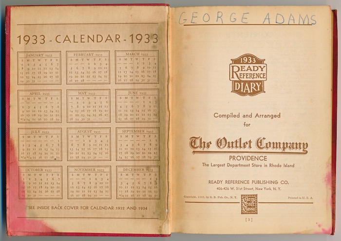 Pages 2 and 3, George Adams diary, 1933