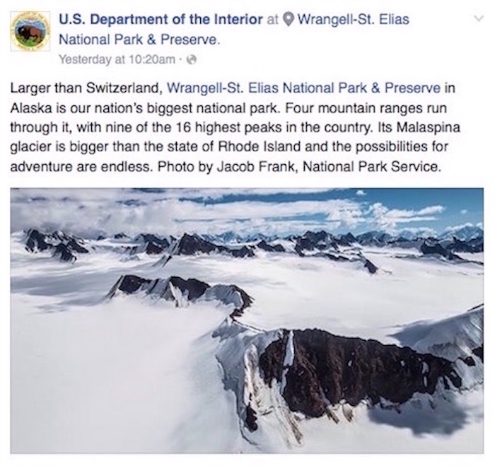 U.S. Department of the Interior Facebook post, 2016.