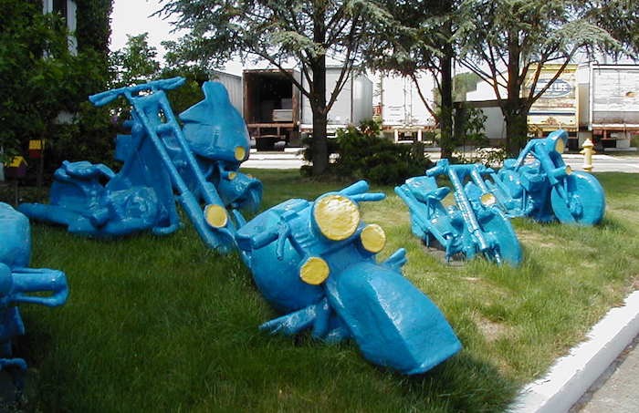 Blue motorcycle sculptures, 2005.